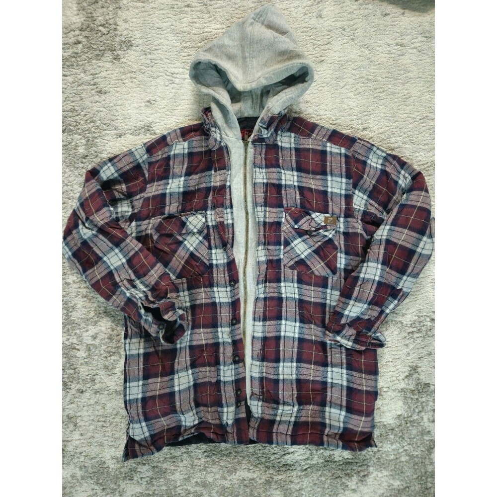 Wrangler Men's LARGE RIGGS Workwear Regular Plaid Quilted Hooded Full Zip